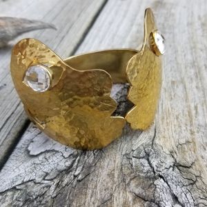 Quartz crystal picasso cuff bracelet solid brass